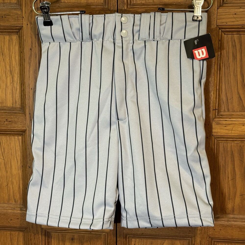 Wilson Ultraflex Baseball Shorts Men's Medium Gray Black Pinstripe Zip Snap Loop